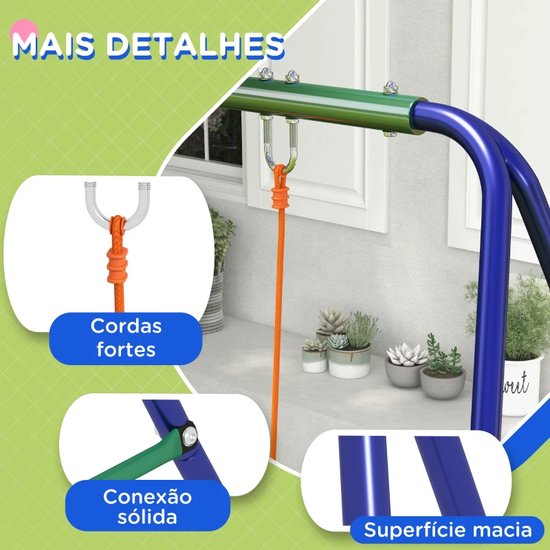 Outsunny Conjunto de Baloiço para Crianças com 2 Assentos Resistente aos Raios UV e Suporte de Metal 269x160x180 cm Multicor