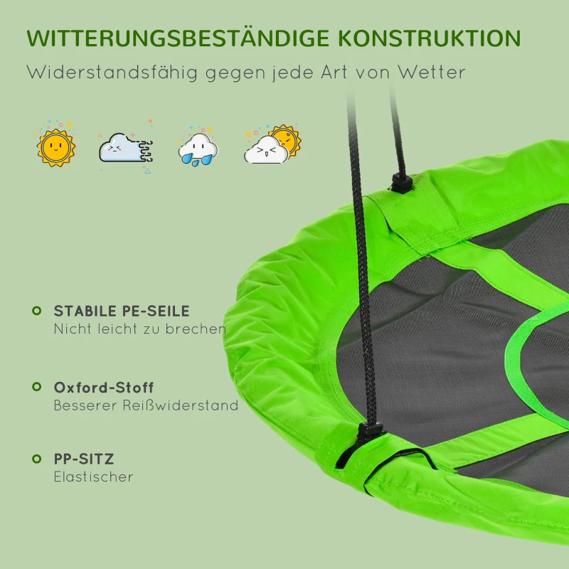 Outsunny Schommelzitje, weerbestendig, tot 100 kg, verstelbare touwen, Φ110 cm, Groen