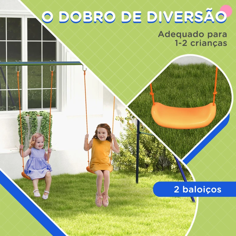 Outsunny Conjunto de Baloiço para Crianças com 2 Assentos Resistente aos Raios UV e Suporte de Metal 269x160x180 cm Multicor