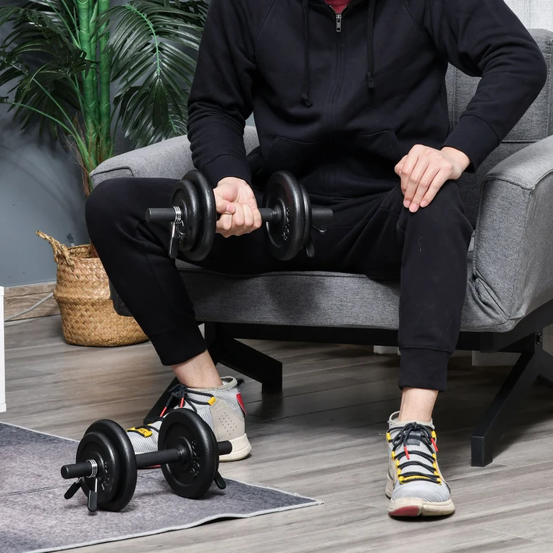 HOMCOM 18kg Steel Dumbbell Set of 2 with Carry Case Adjustable for Body Building Exercise Home Gym Office Black