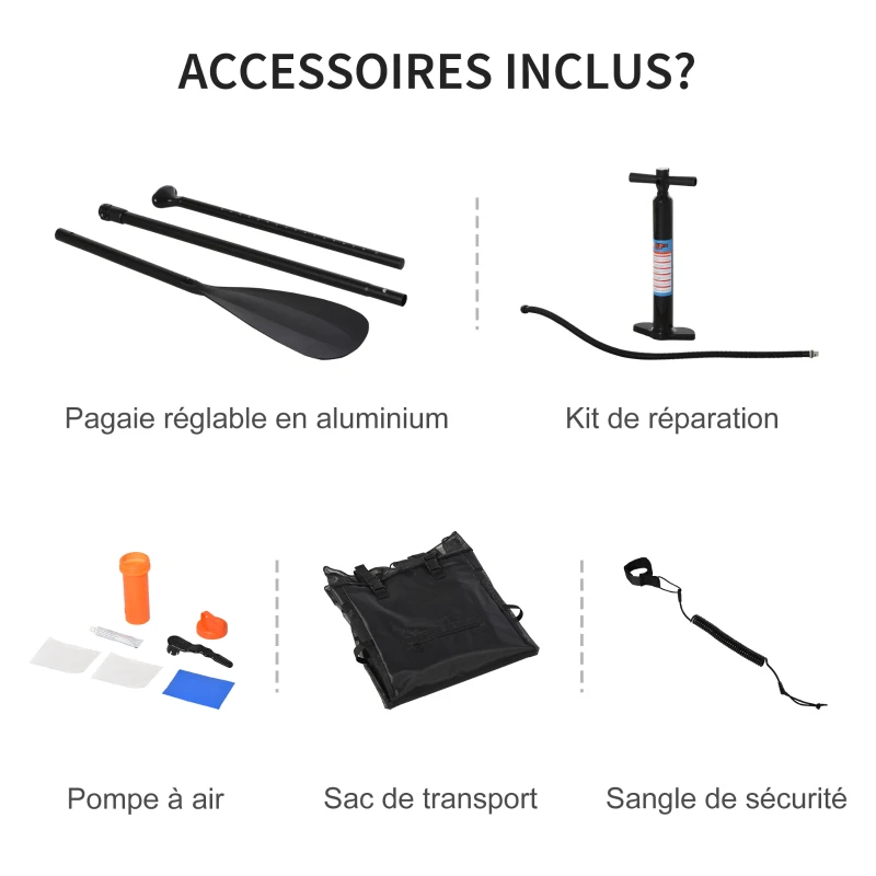 HOMCOM Stand up paddle gonflable surf planche de paddle pour adulte dim. 305L x 75l x 15H cm nombreux accessoires fournis PVC