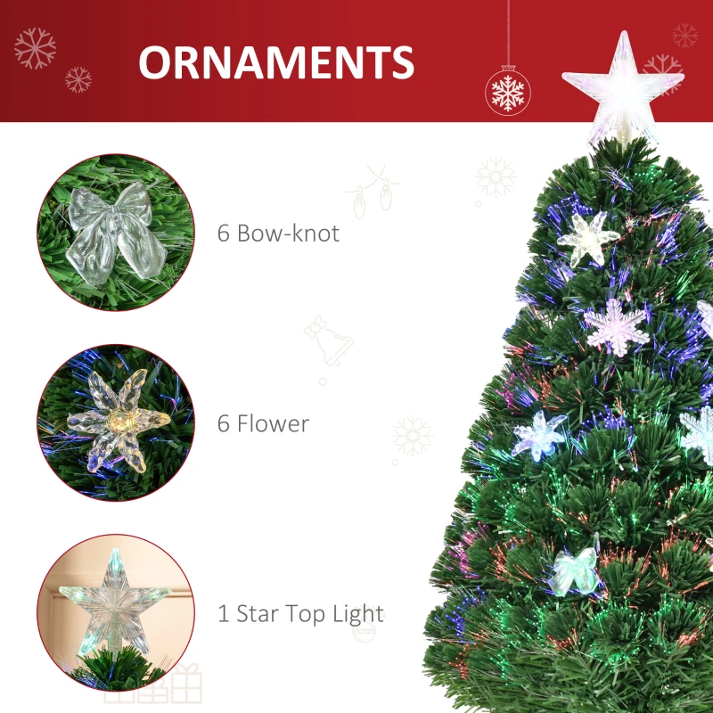 HOMCOM 3FT Prelit Artificial Christmas Tree Fiber Optic LED Light Holiday Home Xmas Decoration Tree with Foldable Feet, Green