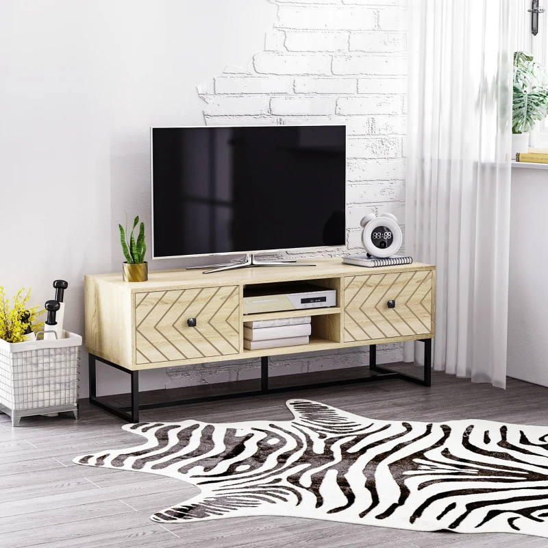 HOMCOM Meuble TV 2 tiroirs 2 niches de rangement bois et pieds en métal dim. 120L x 39l x 44,5H cm