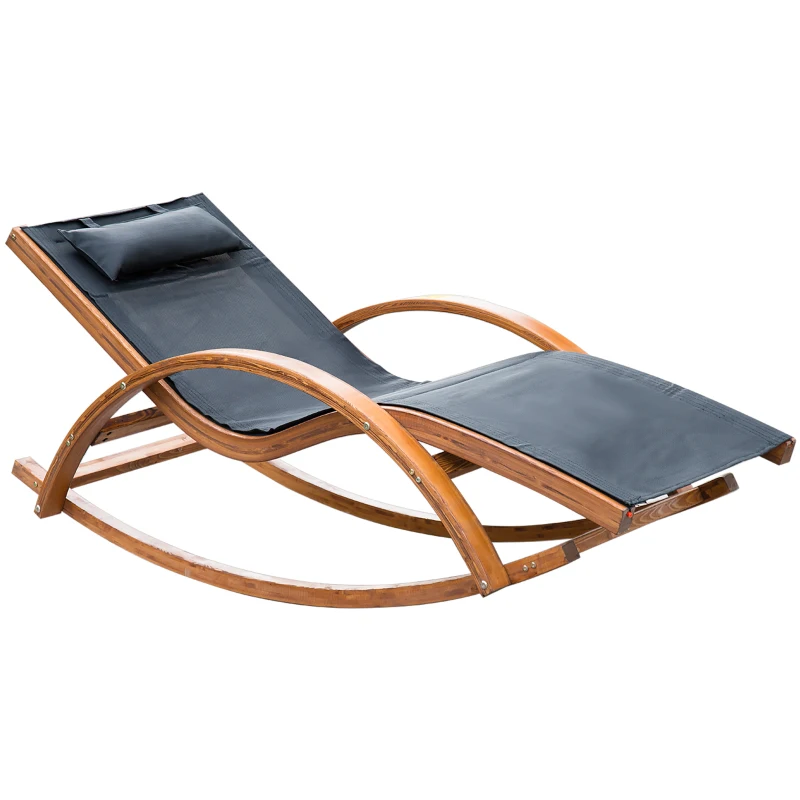 Outsunny Chaise Longue Fauteuil berçant à Bascule transat Bain de Soleil Rocking Chair en Bois Charge 120 Kg Noir