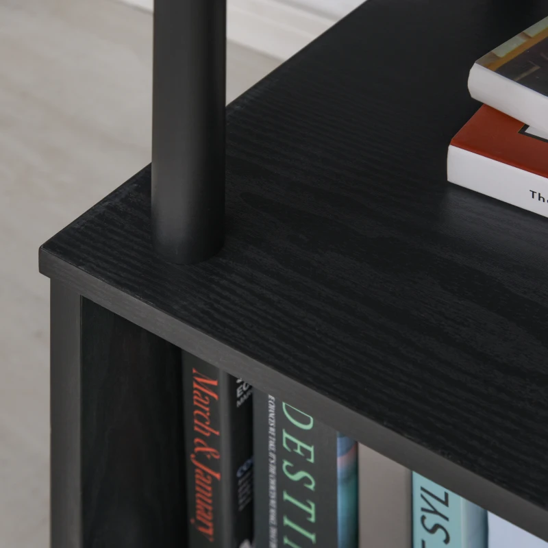 HOMCOM Mesa Escritorio en L Mesa para Oficina Giratoria 360 Grados Múltiples Formas con Estante en S de 2 Niveles Gran Espacio de Almacenaje 220x55x76 cm Negro