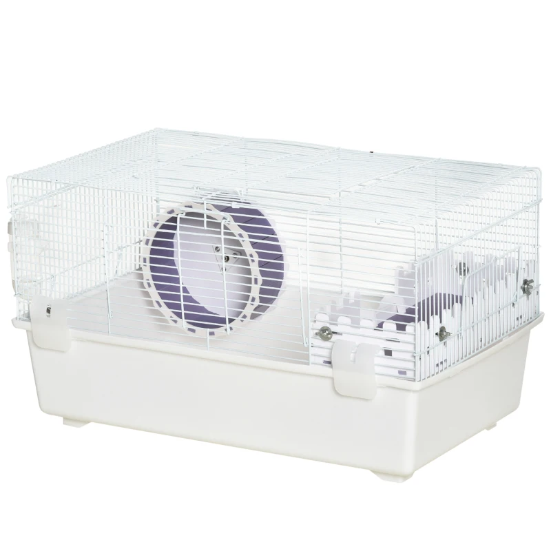 PawHut 2 Tier Hamster Cage, Gerbil Cage with Exercise Wheel, Water Bottle, Ladder, White