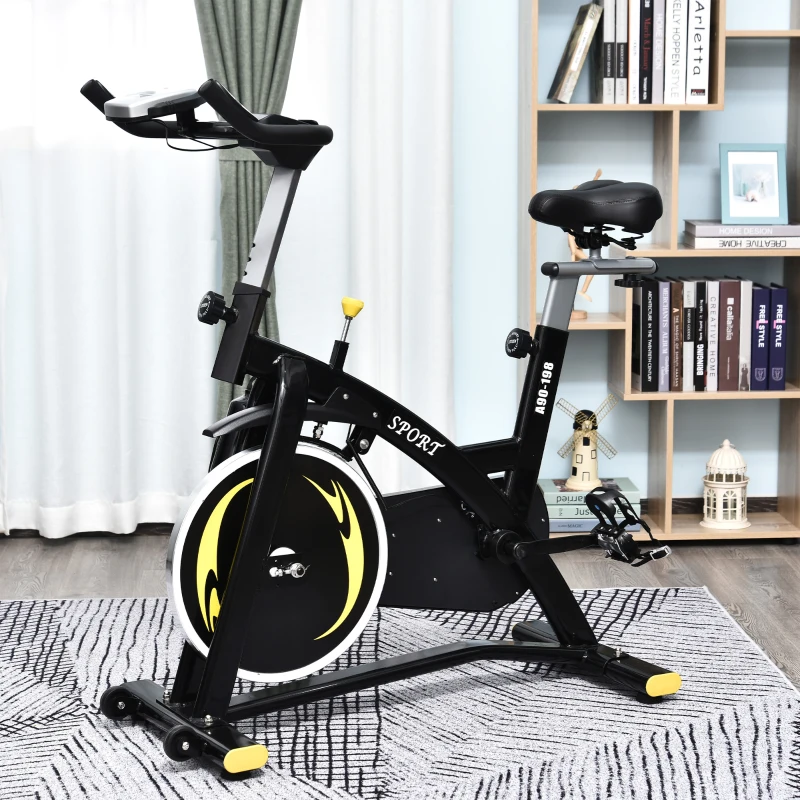 HOMCOM Stationary Exercise Bike, Aerobic Indoor Training,  Upright Cycling Cardio Workout, Home Fitness Racing Machine with 10KG Flywheel, LCD Monitor & Phone Holder, Yellow