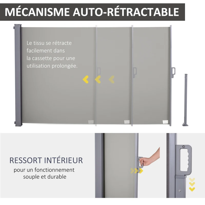 Outsunny Store latéral brise-vue rétractable 300 x 180 cm, paravent extérieur en aluminium, protection solaire, brise-vue extensible pour balcon, jardin, terrasse, gris