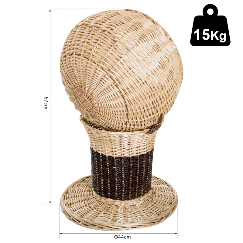 PawHut Panier chat lit chat cosy grand confort  44L x 44l x 67H cm coussin moelleux inclus osier beige marron