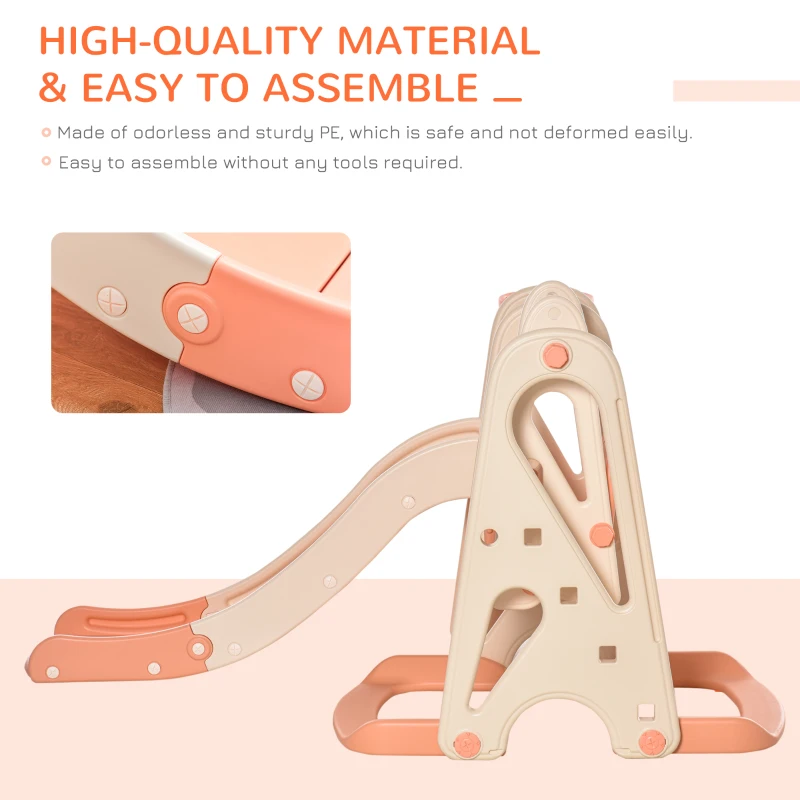 HOMCOM 3 in 1 Design Kids Swing and Slide Set with Basketball Hoop Toddler Playground Play Set Fun Climber Set Activity Center Indoor and Outdoor Play Equipment Pink