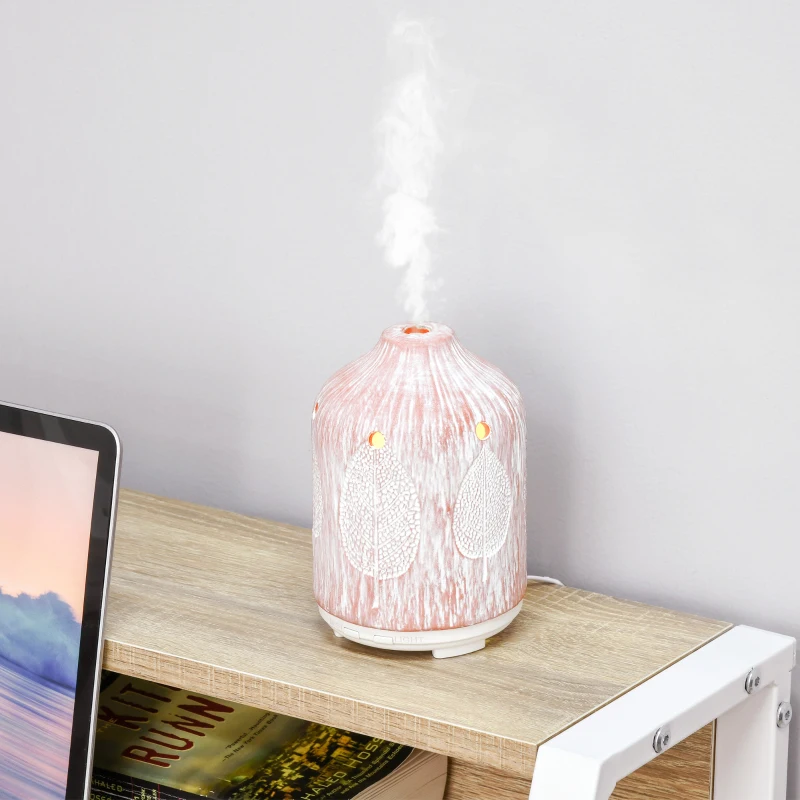 HOMCOM Difusor de Aromas 100ml Cerámica Humidificador Aromaterapia con 7 Colores LED 2 Modos de Vaporización y Apagado Automático Ultra Silencioso para Hogar Dormitorio Salón Ø9,8x14,5 cm Rosa