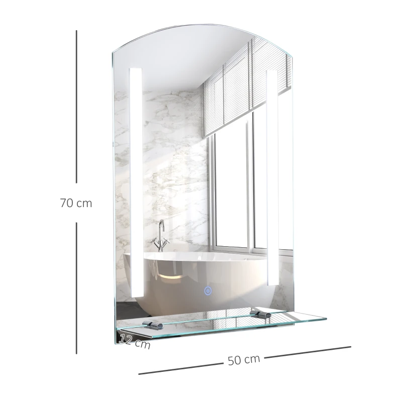 HOMCOM Miroir de Salle de Bain avec éclairage LED 50x70cm, Miroir Mural Lumineux, Interrupteur Tactile, étagère de rangement intégrée
