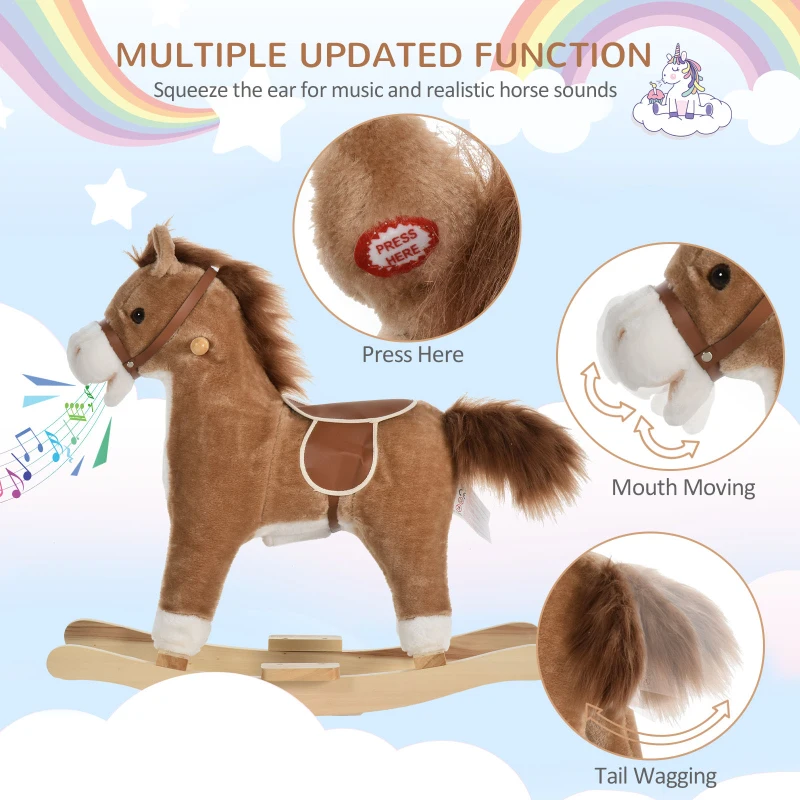 HOMCOM Kids Ride On Plush Rocking Horse w/ Sound Brown | Aosom IE
