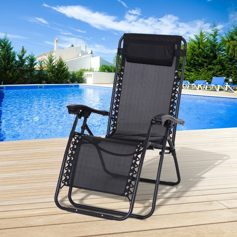 Outsunny Chaise Longue Pliable de Jardin zéro gravité tétière Acier textilène imperméable Noir