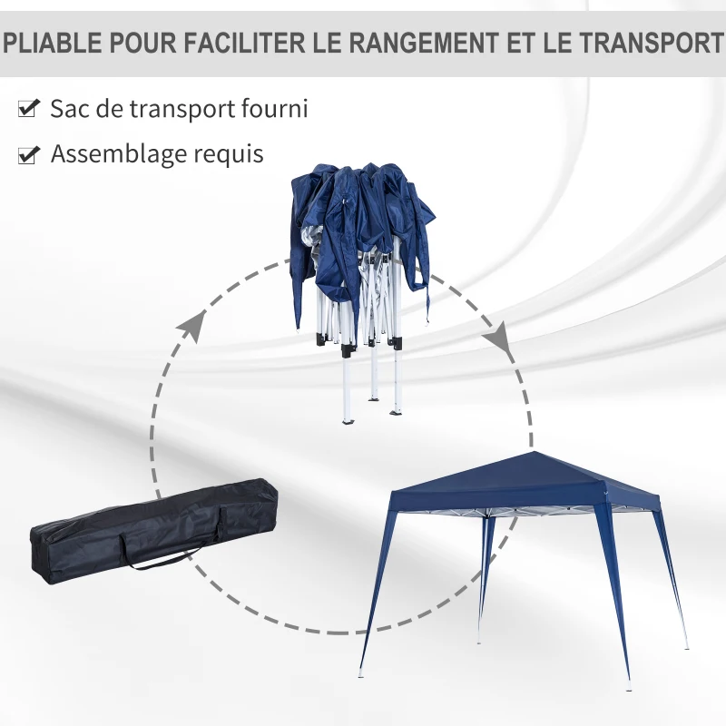 Outsunny Tonnelle de Jardin 3x3m Pop up Tente Pliable Acier Polyester imperméabilisé Anti UV avec Sac de Transport Bleu