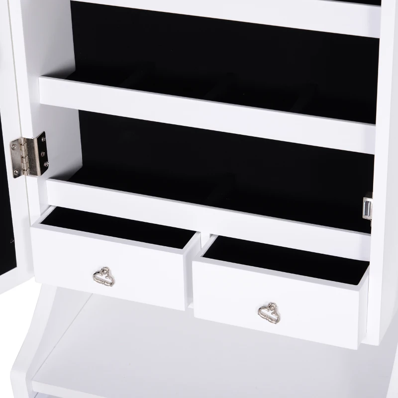 HOMCOM Espejo Joyero de Pie Armario de Joyería con Luces LED Cerradura Cajones Espejo y Mesa Interior Abatible para Comésticos 45x36x150cm