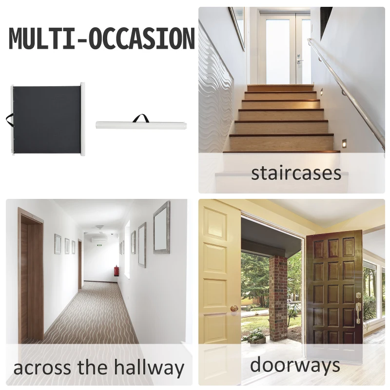 PawHut Retractable Stair Gate for Dogs, Pet Mesh Safety Gate Extends up to 115cm for Doorways Indoor- Grey