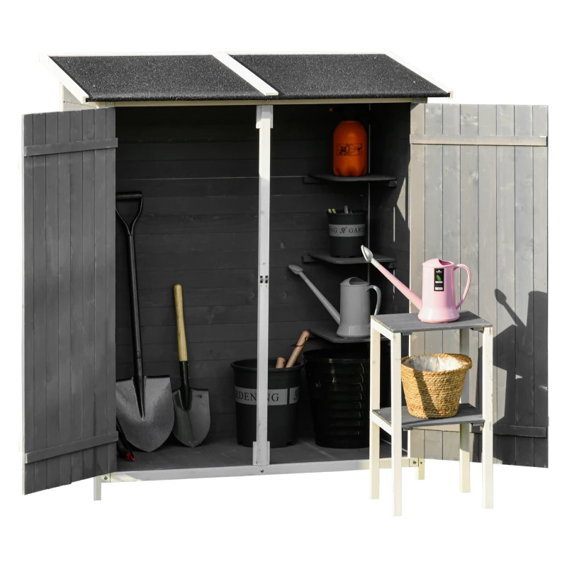 Outsunny Garden Storage Shed Tool Organizer w/ Storage Table, Hooks, and Ground Nails