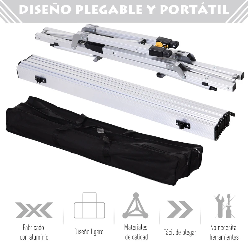 Mesa de Picnic Mesa para Camping Plegable con Altura Regulable en 45-65 cm Estructura Estable de Aluminio con Bolsa de transporte Soporta 30 kg 90x53 cm Plateado