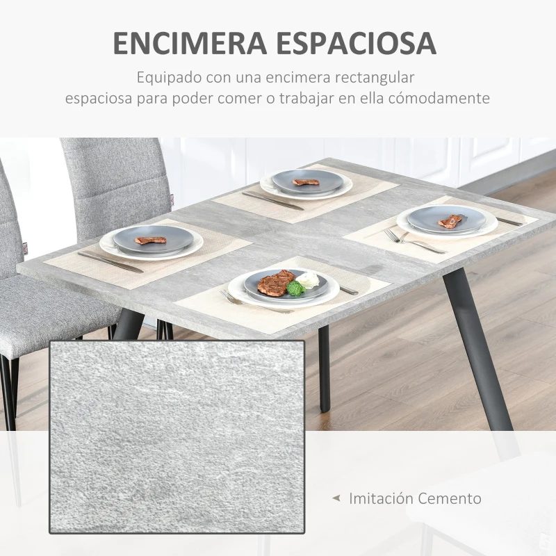 HOMCOM Mesa de Comedor Rectangular Mesa de Cocina Salón Moderna Industrial con Patas de Metal y Almohadillas Ajustables 120x80x76 cm Gris