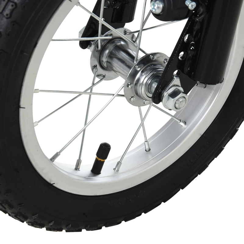 HOMCOM Trottinette enfants, grandes roues pneumatiques 12 pouce en caoutchouc, charge 100 kg, trottinette tout terrain avec double freins, hauteur réglable et béquille latérale, 5 à 12 ans, noir(m-8)