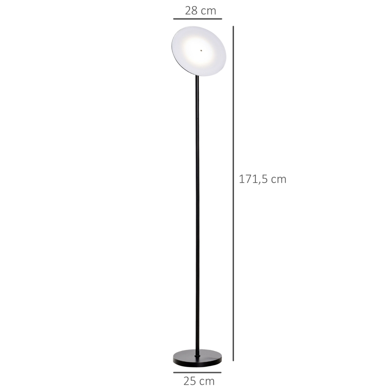 HOMCOM Lámpara de Pie LED 18 W/1800 lm con 3 Color Temperatura Cabezal Giratorio y Base de Metal Lámpara de Lectura Moderna para Salón Dormitorio Ø28x171,5 cm Negro