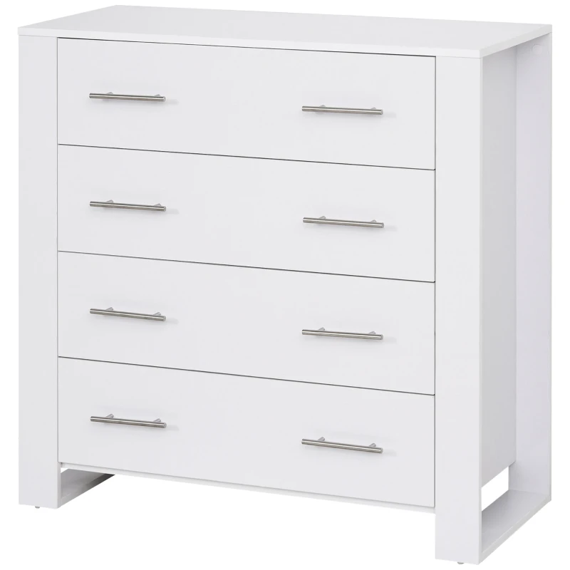 HOMCOM Chest Of 4 Drawers Storage Cabinet Bedroom Clothes w/Metal Handles Base Freestanding Unit Furnishing Living Room White