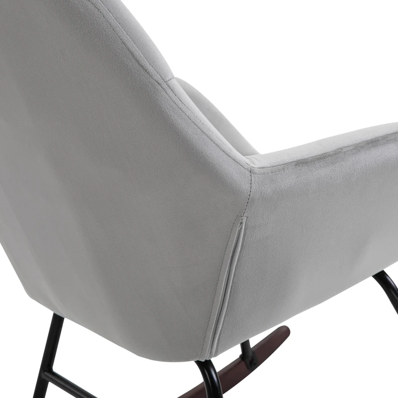 HOMCOM Fauteuil à Bascule Grand Confort accoudoirs Assise Dossier garnissage Mousse Haute densité Velours Gris Clair