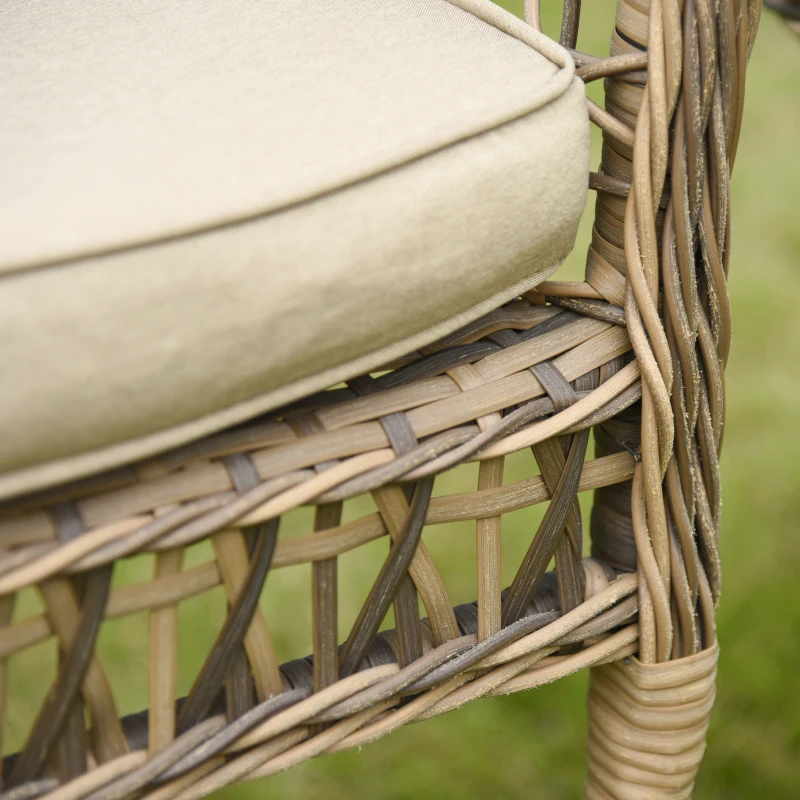 Outsunny Ensemble bistro de jardin style bohème chic 2 fauteuils avec coussins + table basse résine tressée beige