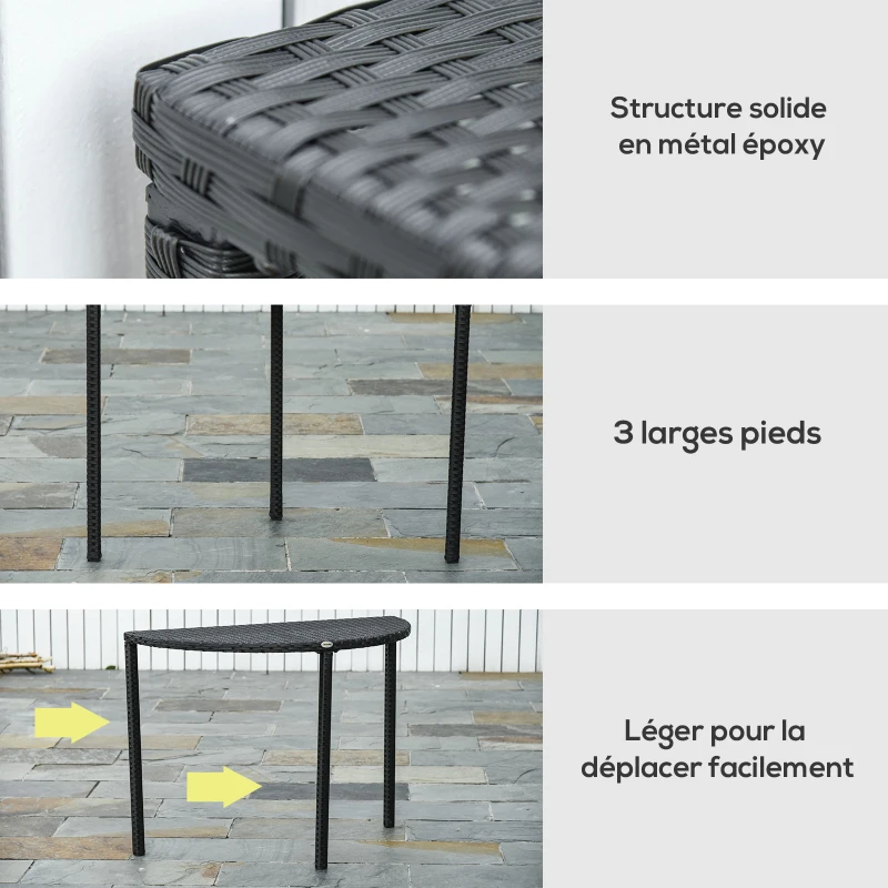 Outsunny Table de jardin demi cercle - table de balcon demi lune - dim. 100L x 50l x 74H cm résine tressée 4 fils imitation rotin noir