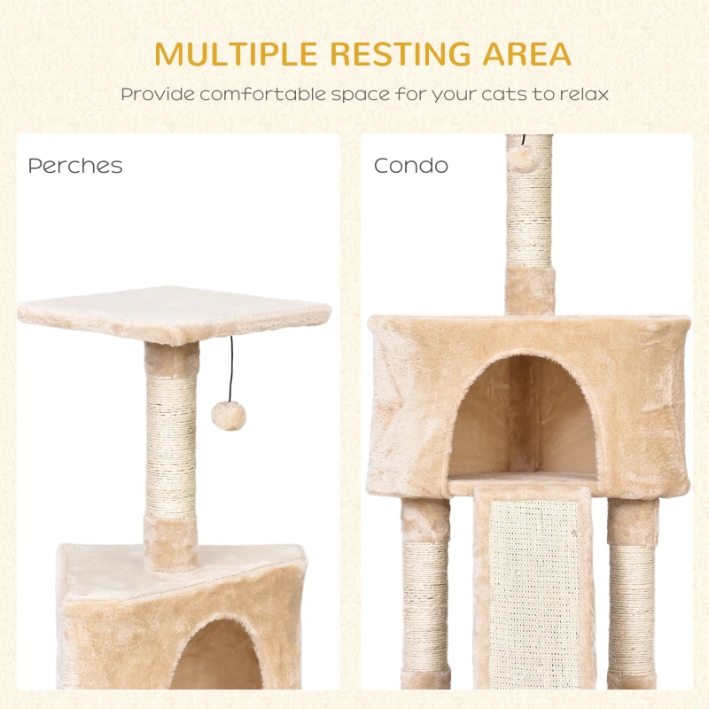 PawHut Corner Cat Tree for Indoor Cats, Kitten Tower with Scratching Post House Ladder Toy - Beige