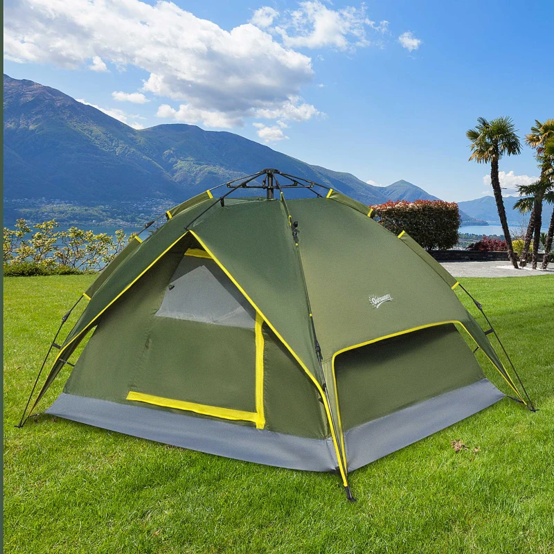 Outsunny Tente de camping 2 personnes double toit imperméable 2,3 x 2 x 1,35 m vert kaki montage démontage facile + sac de transport fourni