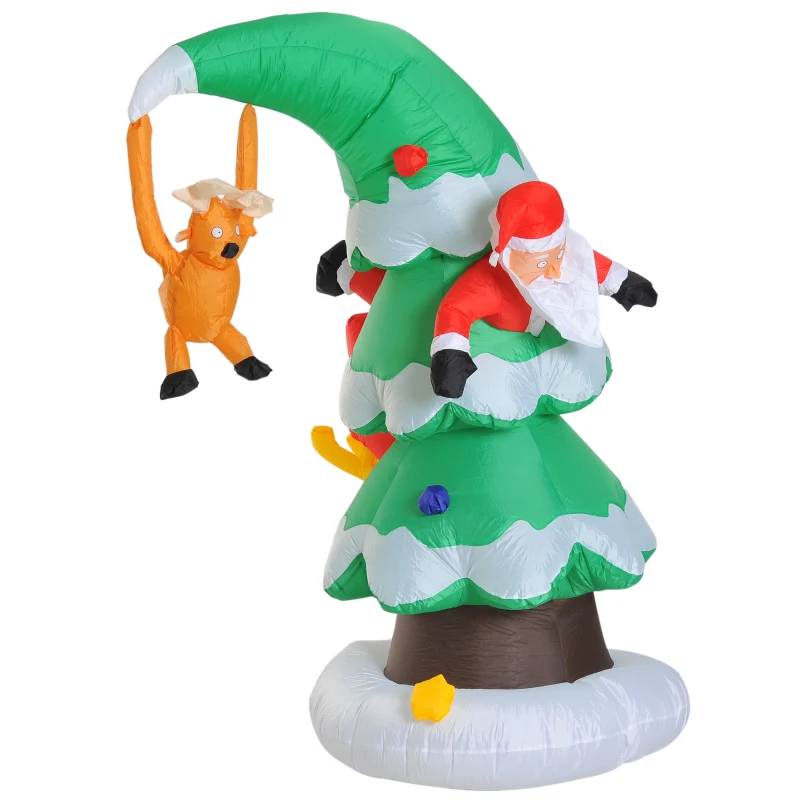 HOMCOM 8ft Tall Inflatable Christmas Tree Stuck Santa Claus Rudolph Reindeer Holiday XMAS Season Decoration Outdoor Airblown Lawn Ornament
