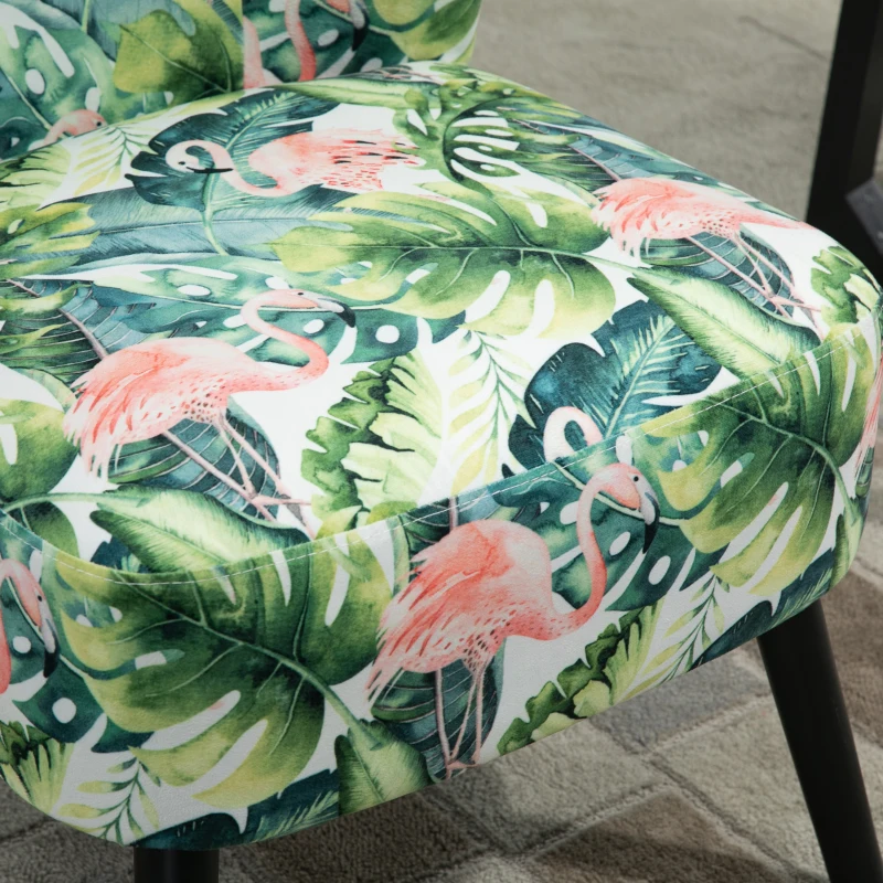 HOMCOM Butaca de Salón Sillón Induvidual Asiento Acolchado Tacto Aterciopelado y Patas de Madera 58x69x78cm Estampado Flamencos