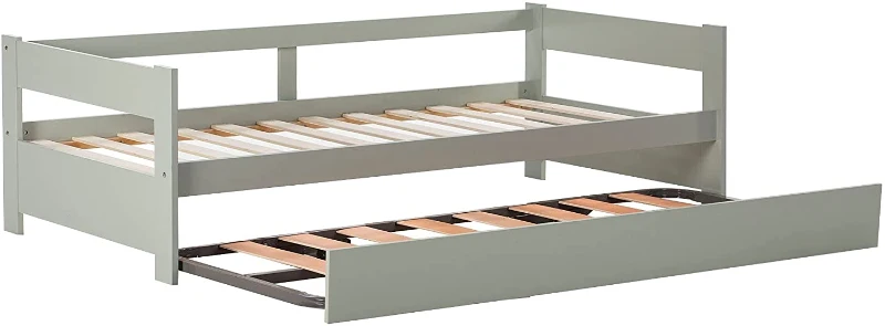 HOMCOM Lit gigogne Enfant 90 x 190 cm - Structure lit avec lit tiroir - sommiers à Lattes Inclus - Acier pin Massif MDF Classe E1 Vert