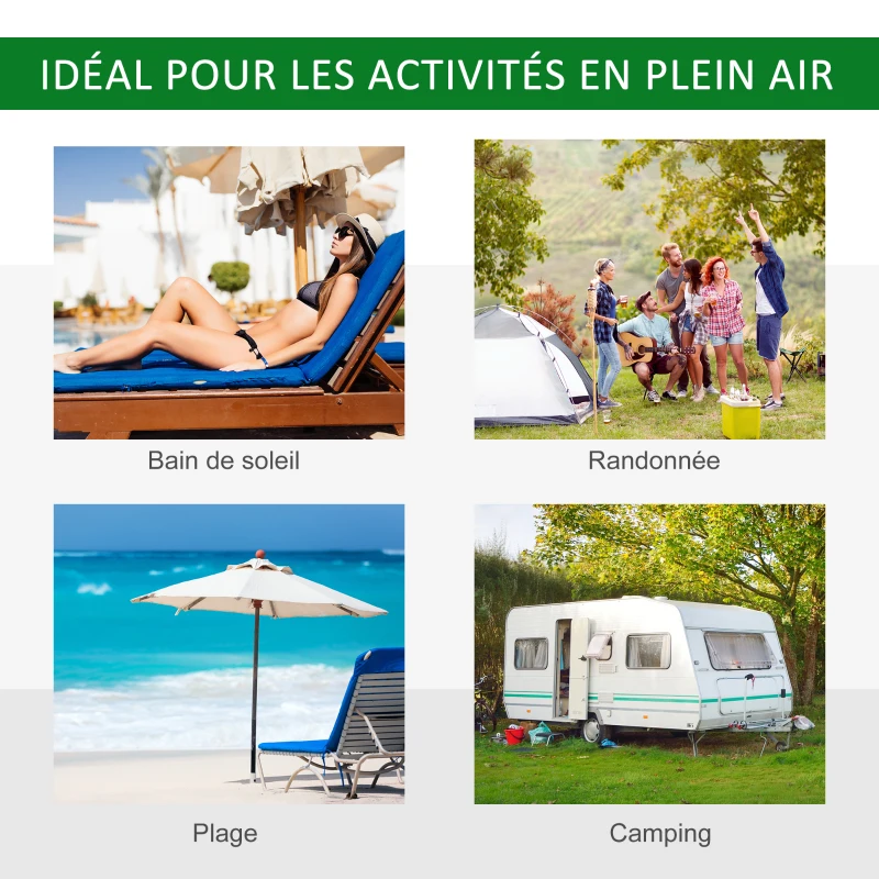 Outsunny Bain de soleil transat pliable dossier réglable multipositions pochette rangement intégrée acier époxy oxford noir