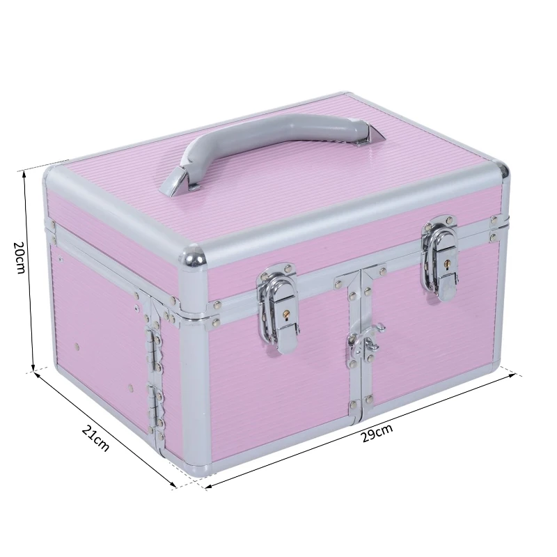 HOMCOM Maletín de Maquillaje Organizador Cosméticos Profesional Estuche para Maquillaje Caja de Belleza Portátil Varios Compartimientos 29x21x20cm Aluminio