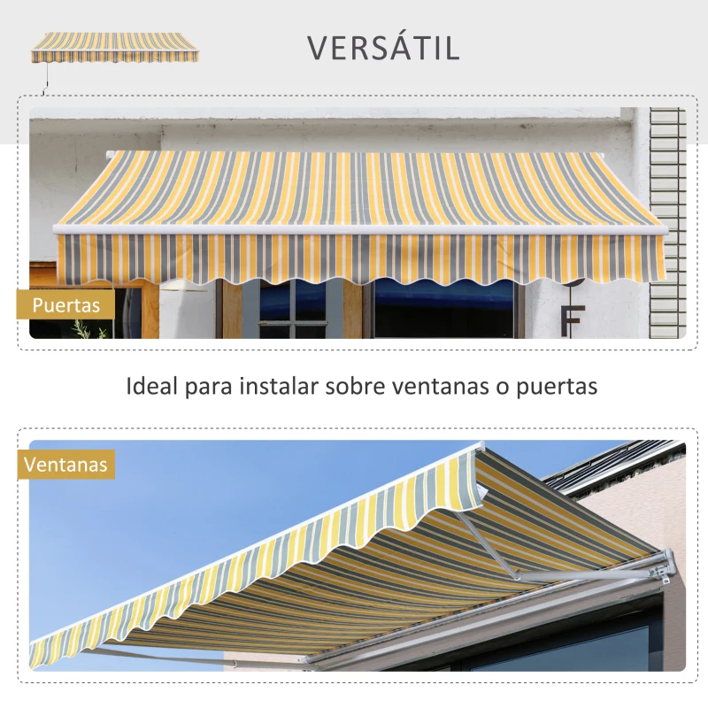 Outsunny Toldo Manual Plegable 3.5x2.5m de Aluminio Toldo Balcón Patio Terraza con Manivela Resistente al Agua Protección Solar UV para Jardín Exterior Amarillo