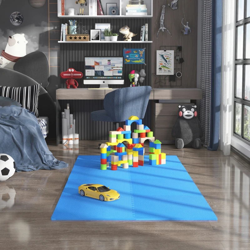 HOMCOM Alfombra Puzzle para Niños 8 Piezas Alfombrillas de Juego Espuma EVA con Área de Cobertura 2,88 m² No Tóxica 60x60x1,2 cm Azul