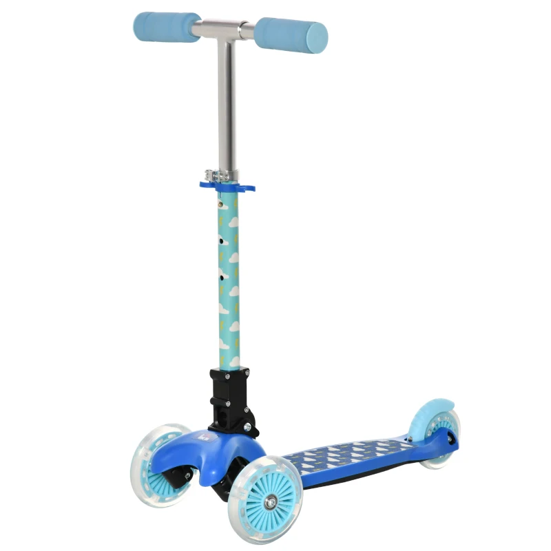 HOMCOM Kids 3 Wheel Scooter Foldable Toddler Kick Scooter Adjustable Height LED Flashing Wheels for Boys and Girls 3-8 Years Blue