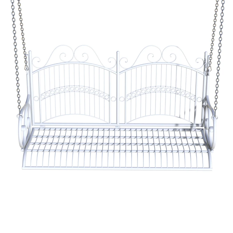 Outsunny Garden Bench Outdoor Metal 2-Seater Swing Chair Hanging Hammock Garden Furniture Balcony White - 118Lx 58W x 57H cm