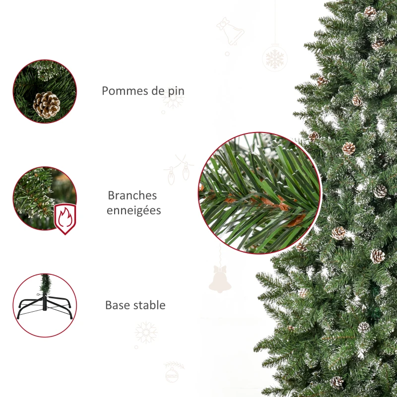 HOMCOM Sapin de Noël Artificiel Aspect enneigé 180H cm 50 Pommes de pin 718 Branches épines Imitation Nordmann Grand réalisme