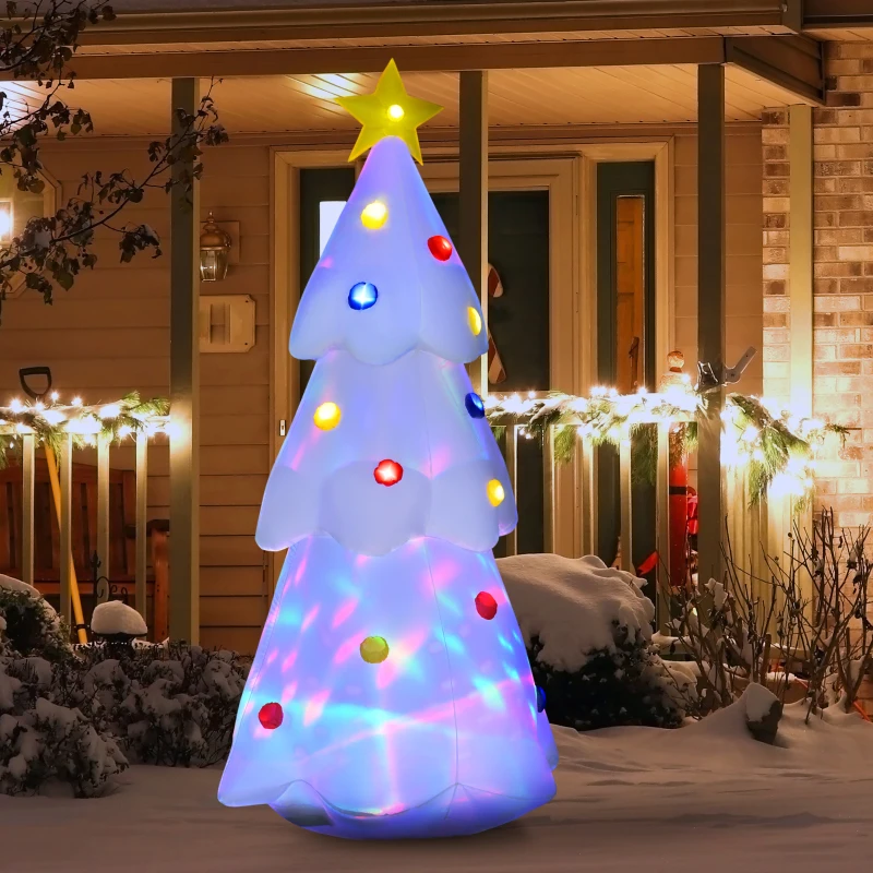 HOMCOM 8FT Inflatable Christmas Tree w/ Star and Multicolour Decorations LED Lighted Indoor Outdoor Home Decor for Garden Lawn Party Prop White