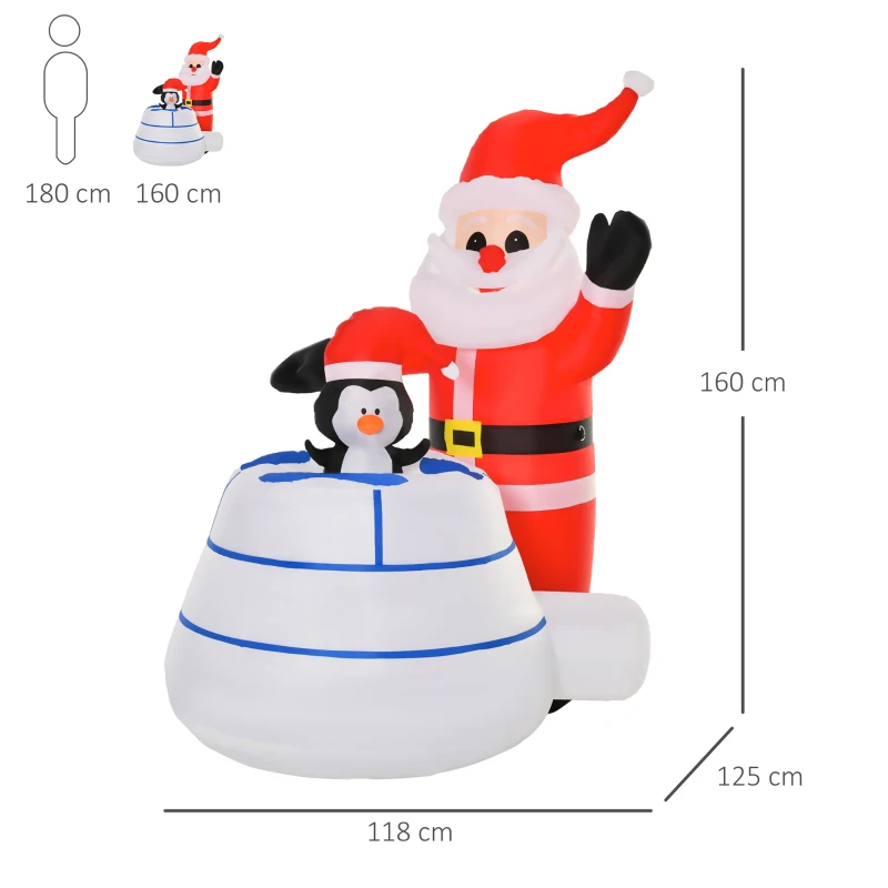 HOMCOM 5ft Christmas Inflatable Santa Claus and Penguin with Ice House Built-in LED Blow Up Decoration Outdoor, Xmas Decor for Holiday Party Garden