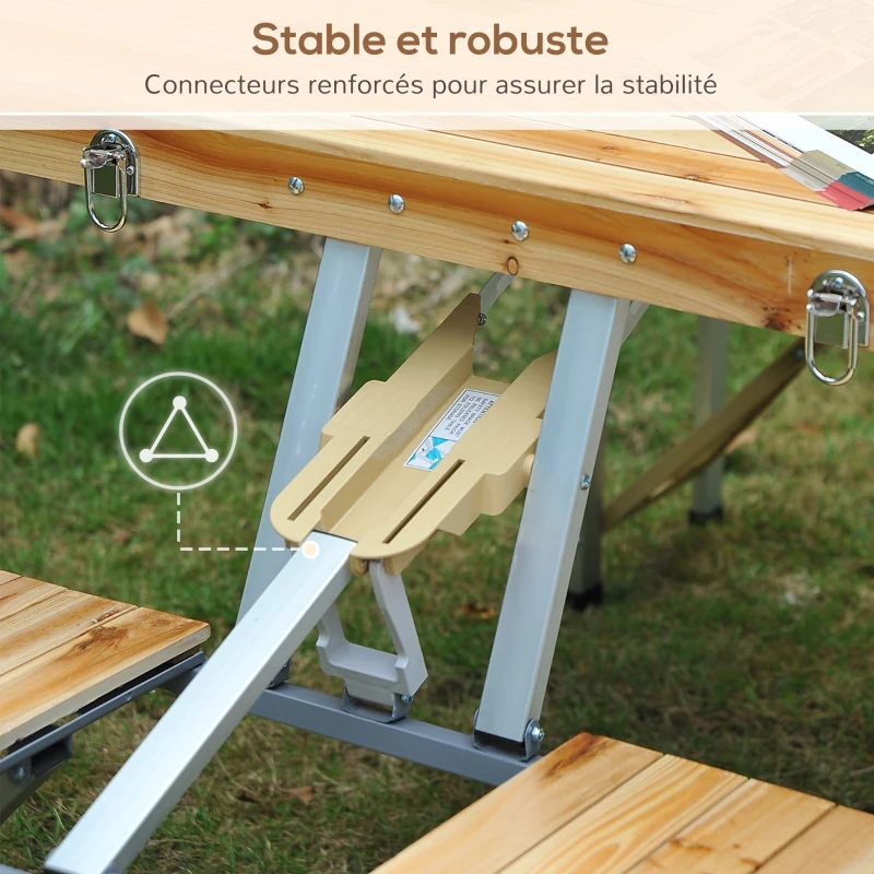 HOMCOM Table de Camping Jardin Pique-Nique Pliante en Bois avec 4 sieges
