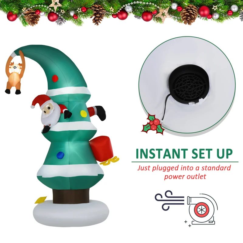 HOMCOM 8ft Tall Inflatable Christmas Tree Stuck Santa Claus Rudolph Reindeer Holiday XMAS Season Decoration Outdoor Airblown Lawn Ornament