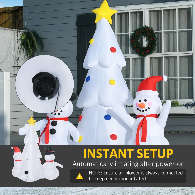 HOMCOM 6ft Christmas Inflatable Tree with Star and Snowmen, LED Lighted for Home Indoor Outdoor Garden Lawn Decoration Party Prop