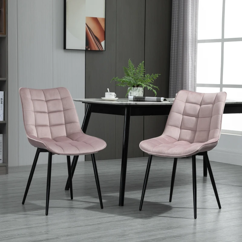 HOMCOM Conjunto de 2 Sillas de Comedor Tapizadas en Terciopelo Acolchadas con Patas de Metal de Estilo Nórdico y Vintage 46x58,5x85,5 cm Rosa