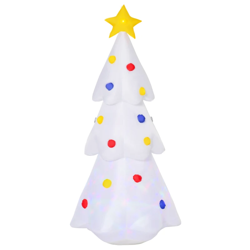 HOMCOM 6FT Inflatable Christmas Tree w/ Star and Multicolour Decorations LED Lighted Indoor Outdoor Home Decor for Garden Lawn Party Prop White