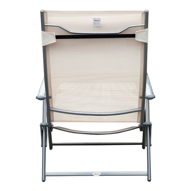 Outsunny Tumbona de Jardín Plegable con Respaldo Ajustable en 7 Niveles Almohada y Reposabrazos 137x63,5x100,5 cm Beige